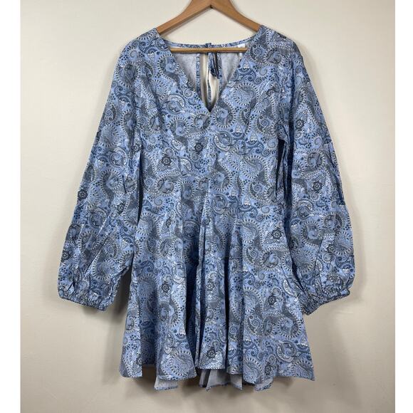 New Sokie Collective Long Sleeve Mini Dress in Blue Paisley Women's Size M - Picture 2 of 10